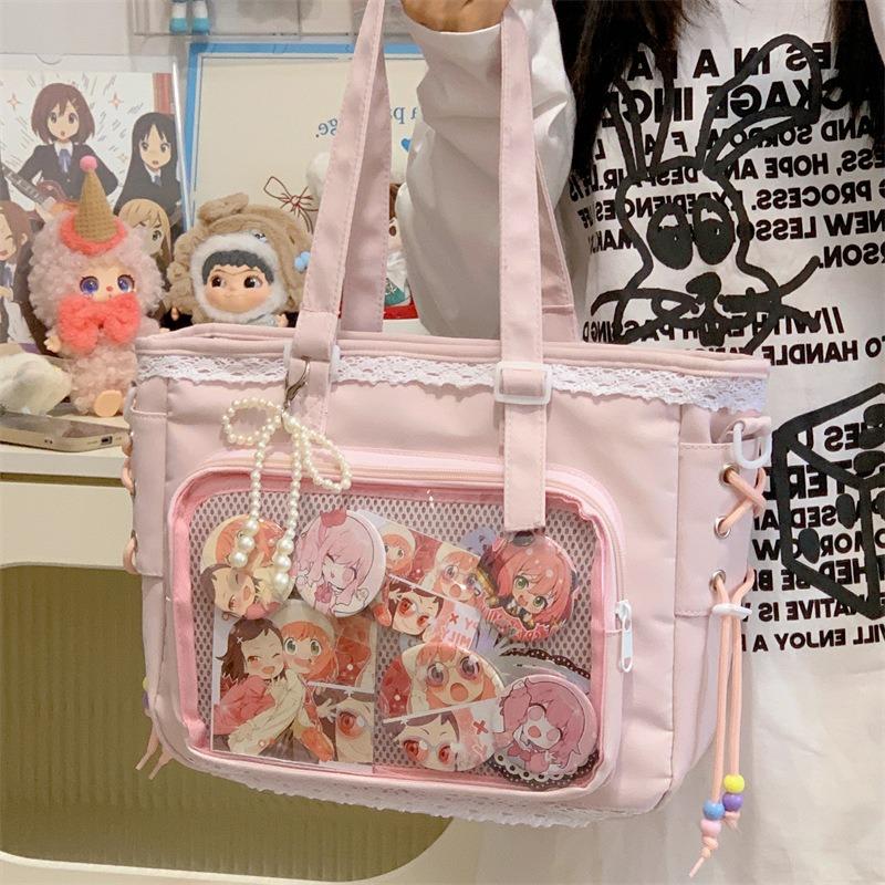 Japanese transparent lace pain bag daily baby bag shoulder bag female student two-dimensional commuter tote bag messenger