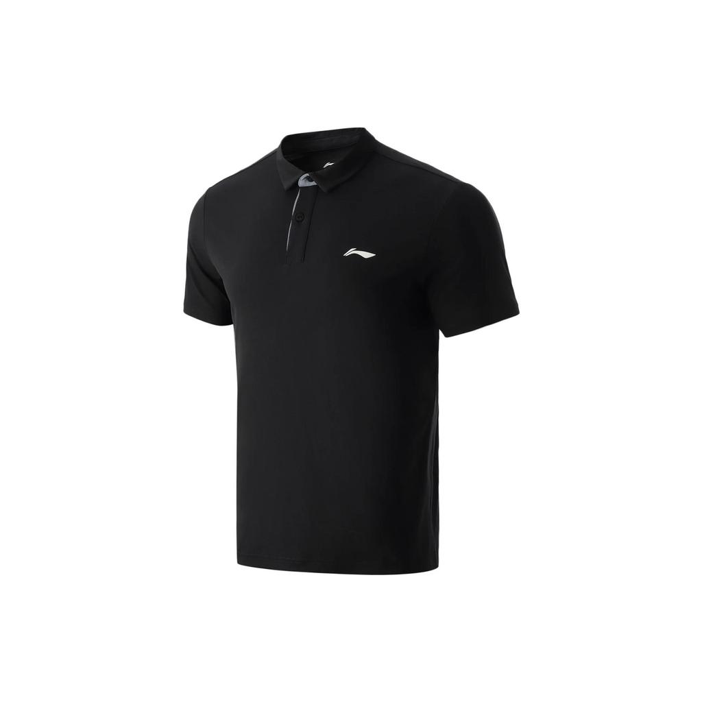 Li-Ning Pure Color Logo Half-Button Short Sleeve Polo Shirt Men Tops Black APLT123-1