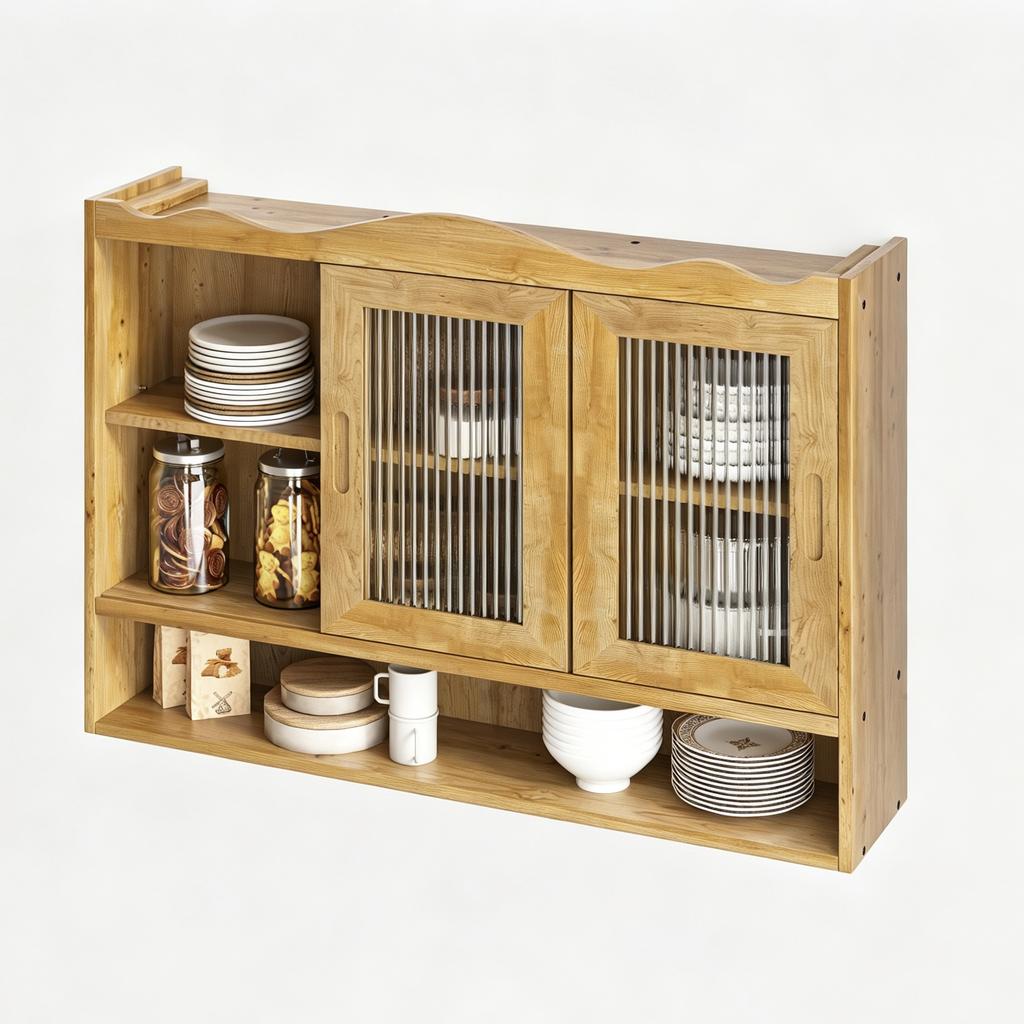 90CM Retro 2 Door Sliding Cabinet Three Layers of Storage Space,Suitable for Bathrooms,Kitchens,Dining Rooms,Natural