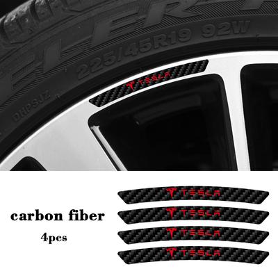 4pcs Carbon Fiber Pattern Car Wheel Rim Decoration Sticker For Model 3 S X Y Style Roadster Coil Mod WYE Auto Accessories