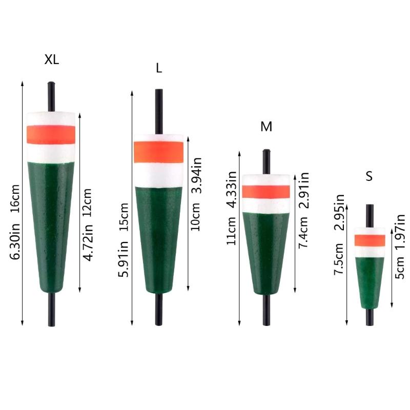 Fishing Bobbers for Nearshore Rock Angling and Coastal Casting, 5-Piece Molded Set with Tapered Shapes and Central Shafts