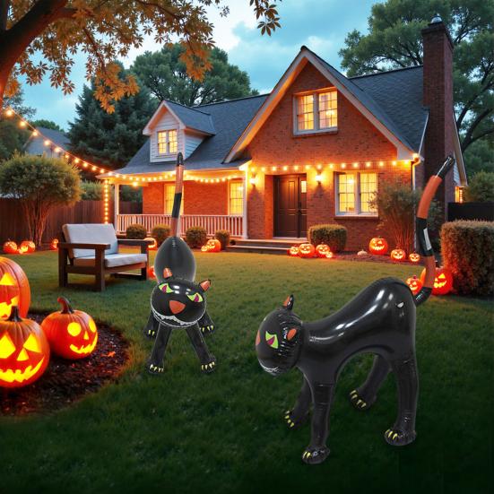 Inflatable Black Cat Halloween Decoration Leak-Proof Inflatable Cat Blow-up Standing Cat Ornament for Home Indoor Yard Garden Decoration