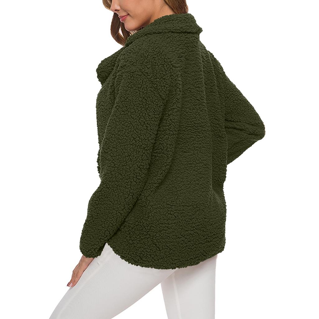 Women's Winter Casual Padded Thickened Suit Collar Button Lambswool Jacket Cardigan