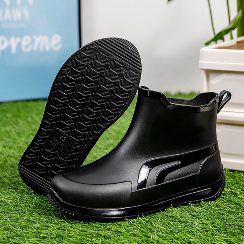 

Взрослые резиновые сапоги Мужские резиновые сапоги средней высоты Резиновые сапоги с низким голенищем Модная нескользящая водонепроницаемая ПВХ обувь на толстой подошве Износостойкие водонепроницаемые сапоги 44 чёрный