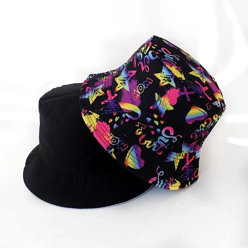 New Street Graffiti  Men's Bucket Hat Double-Sided Hip Hop   Outdoor Women Caps Beach Sun Protect Fishing Unisex Bonnet