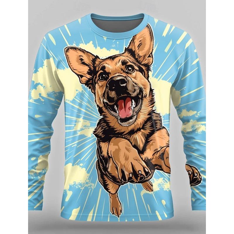 Spring and Autumn Round Neck 3D Cute Animal Printed Top Fashionable Casual Long Sleeved Men's T-shirts