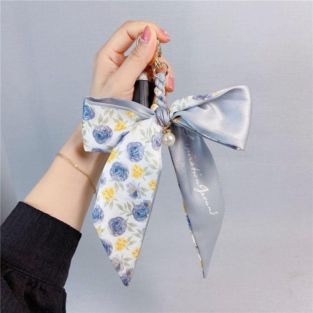 Flower Scarf Bow Keychain Printed Bag Accessories Headset Pendant Bowknot Bag Pendant Car Keychain