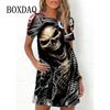 Mode Totenkopf 3D-Druck Damenkleid Lustiges Horror-Muster Lässiges A-Linien-Kleid Sommer 2026 Neu Kurzarm O-Ausschnitt Damen Sommerkleid