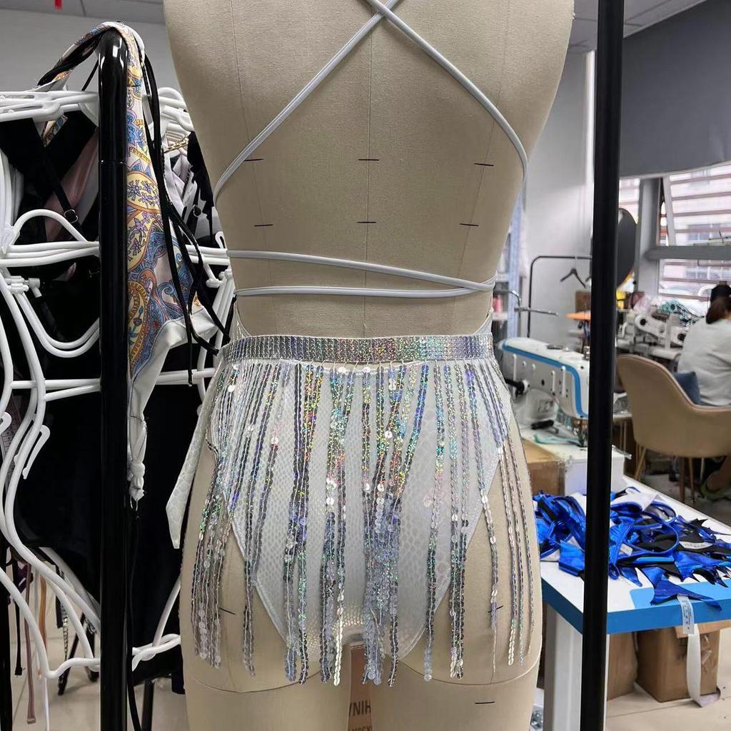 Women Sexy Triangle Split Bikini Suit Set Tie Side G-String Thong Swimsuit One Shoulder Elastic