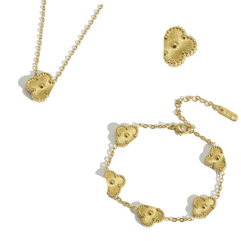 Ensemble de bijoux chanceux trèfle à quatre feuilles: Collier, Bracelet et Boucles d'oreilles Puces
