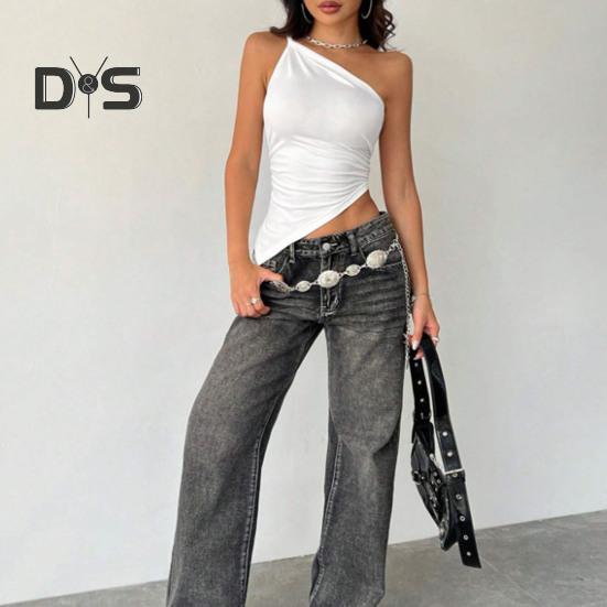 Dámské topy Nepravidelný lem Elastický šikmý límec Jedno rameno Slim fit Jednobarevné Letní topy Párty Klub Denní nošení