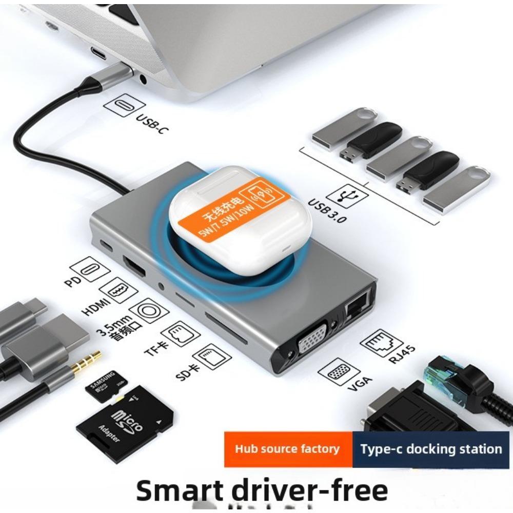 Transparent 10 In 1 Type C Docking Station USB Hub Adapter for Laptop PC MacBook
