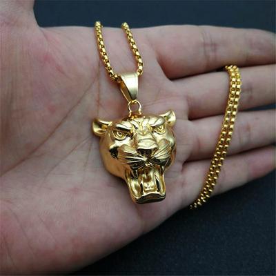 Pendentif Forme Tête de Lion Punk Couleur Or Acier Inoxydable Colliers Animaux pour Hommes Bijoux Cool Cadeau 2025