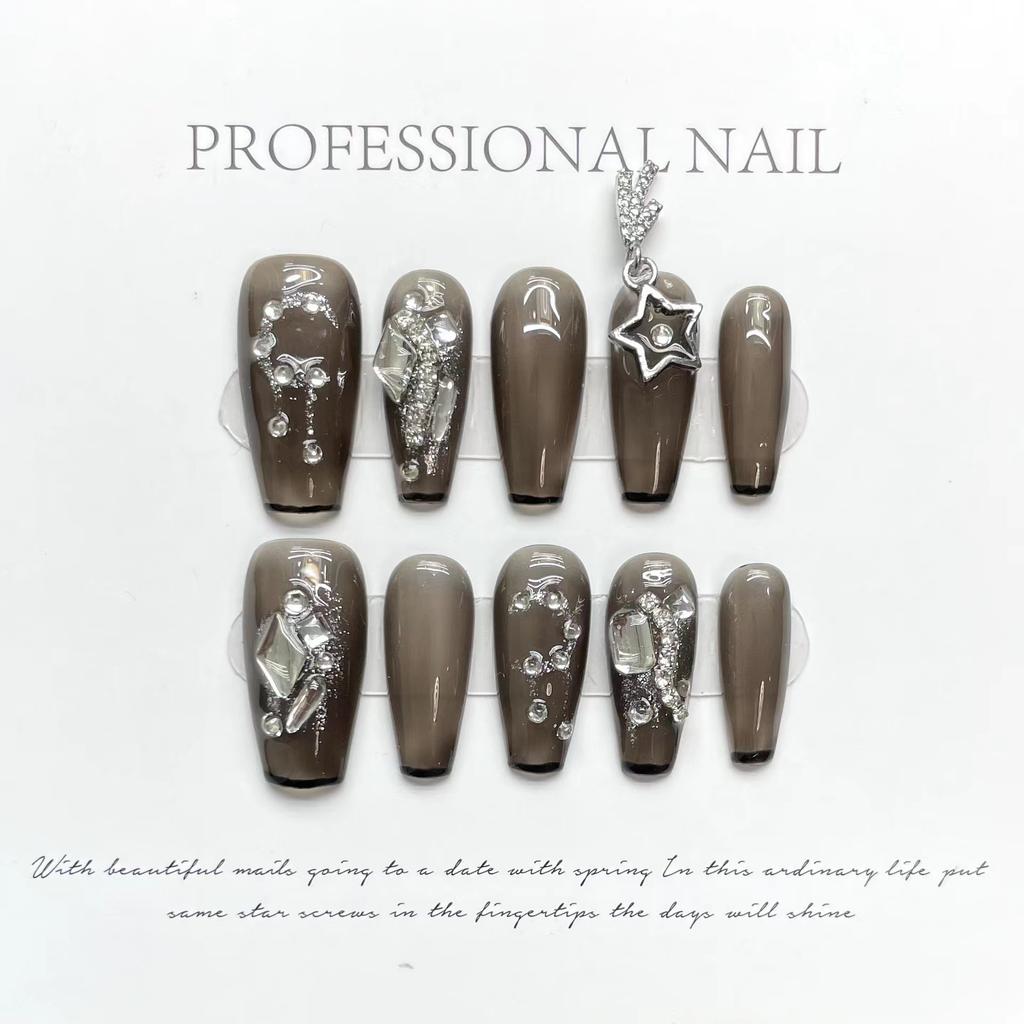 10pcs/set Purely Handmade Wearable Nails Removable Nail Art French Simple False Nails Finished Long and Short Nails