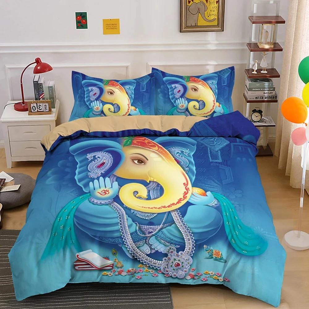 Boho Mandala Colorful Design God Ganesha Queen Bedding Set King Duvet Cover Sets Pillowcase Indian Symbol Quilt Cover Full Size