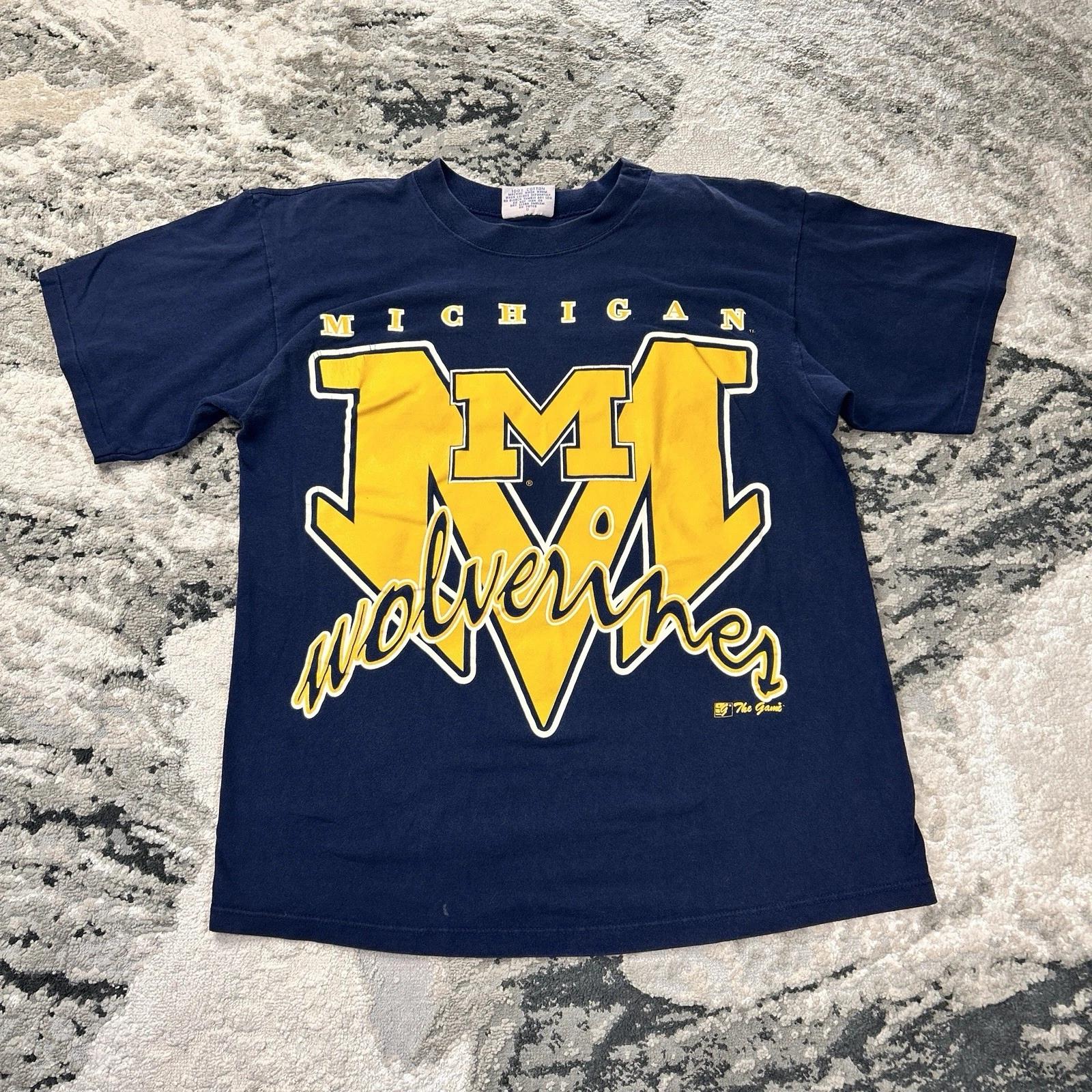 Vintage Michigan Wolverines T-shirt Sz L Y2K Single Stitch AOP NCAA Football 2XL