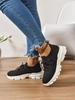 Women's Letter Print Platform Sneakers, Breathable Knit Slip on Outdoor Shoes, Comfortable Low Top Sport Shoes Plus Size 36-42