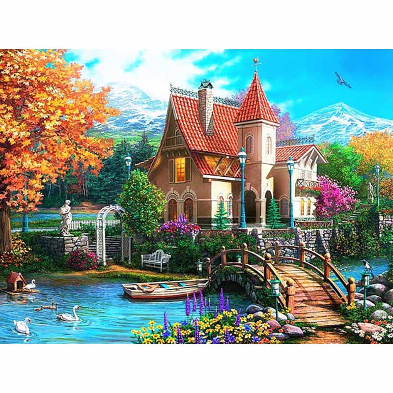 New 5D DIY Diamond Painting Scenic Lodge Diamond Embroidery Scenery Cross Stitch Full Round Drill Home Decor Manual Gift