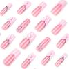 24Pcs Long French Tip Press on Nails, 3D Pink Bow Rhinestone Stick-on Nails for Women, Removable Full Cover Glue on Fake Nails