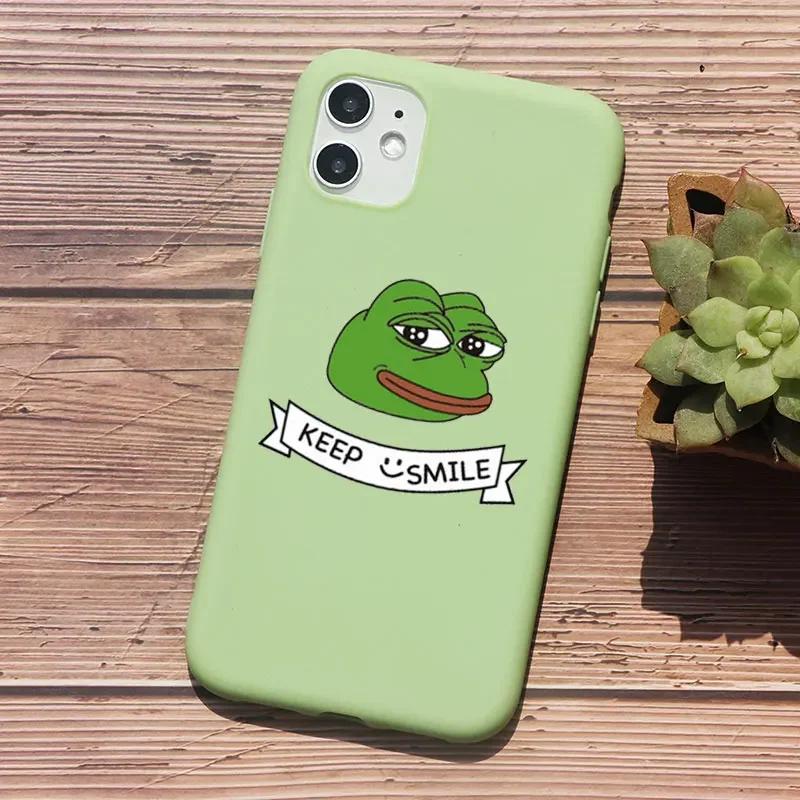 Funny Cartoon Frog Pepe Phone Case For iPhone 16 15 14 13 12 11 Pro Max Mini X XS XR SE 7 Plus Shockproof Protective Cover Shell