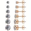 6pairs/set 3-8mm Stainless Steel Stud Earrings With Sparkling Hypoallergenic Cubic Zircon For Men And Women