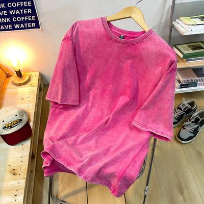 Cotton Washed Man T-Shirts Vintage Solid Tee Shirts Casual Harajuku Retro Short Sleeve Top Loose Basic Round Neck