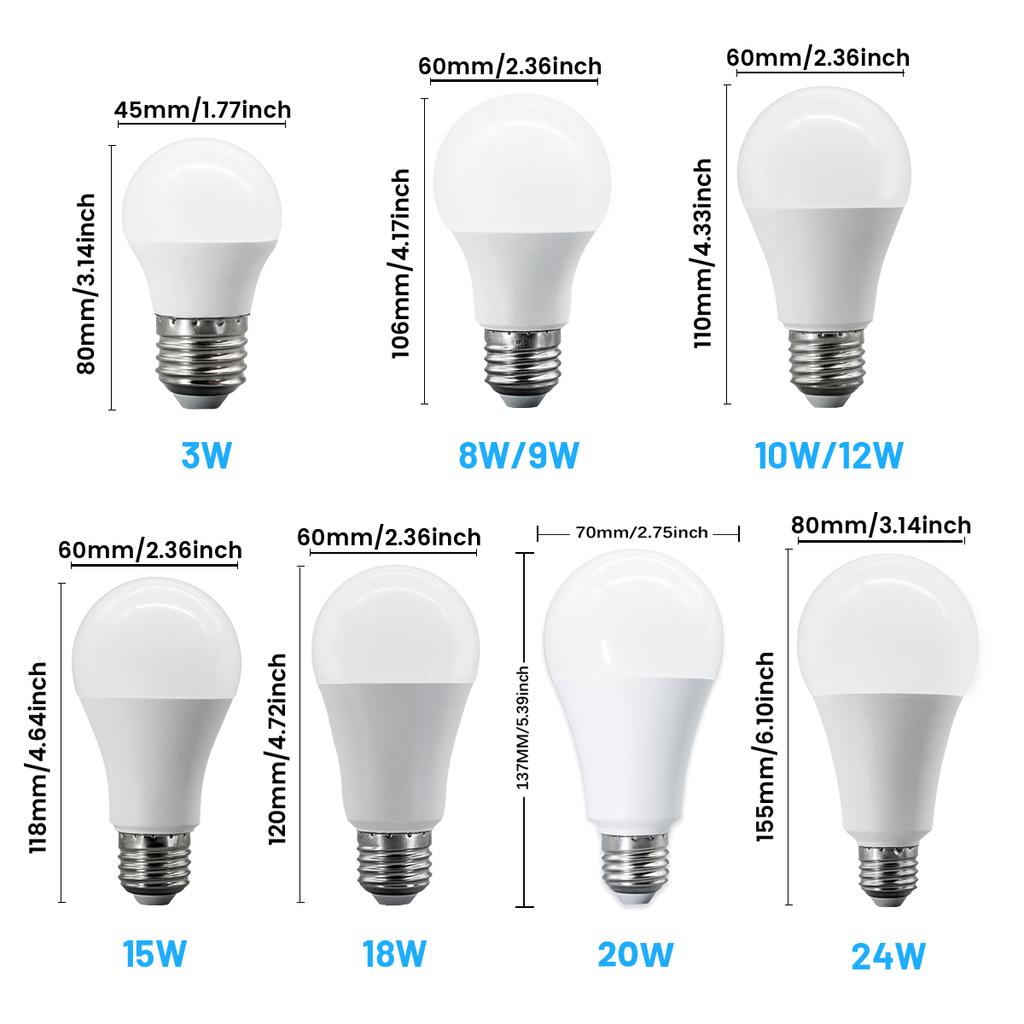 A60 A80 LED Bulb Lamps 8W 9W 10W 12W 15W 18W 20W 24W  Light Bulbs AC 220V 110V E27 Daylight Lighting for Home Foyer Room Decor