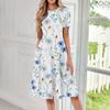 Women's Casual Fashion Round Neck Short Sleeve Floral Print Midi Dress