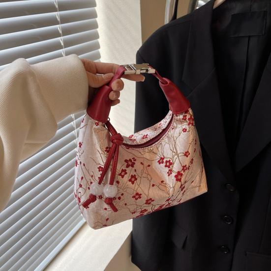 Embroidered Floral Handbag, Stylish Shoulder Bag, Chinese Style Crossbody Bag, Zipper Women Purse for Dates Parties