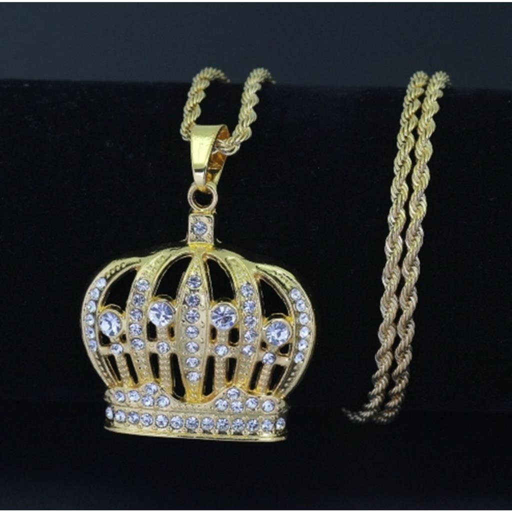 New Fashion Hip Hop King Crown Pendants Necklace Iced Out Rhinestone Women Men Necklace Biker Jewelry