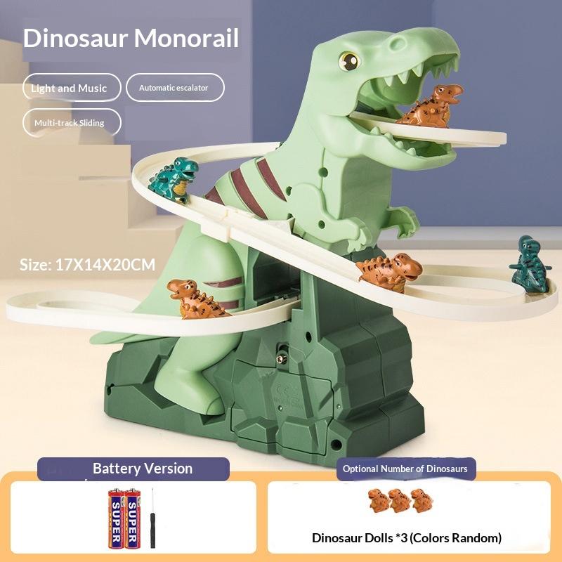 

Toddler Dinosaur Climbing Slide Stairs Toy Race Track Game Set Electric Adventure Slide Roller Coaster With Light Music Kid Gift A1