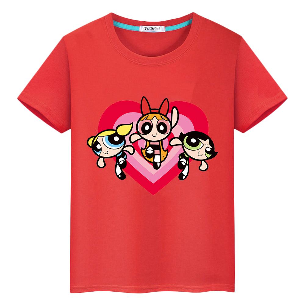 powerpuff girls print t shirt for kids boy 10year 100%Cotton Kawaii Tops anime Short  pride tshirt  y2k one piece  girl clothes