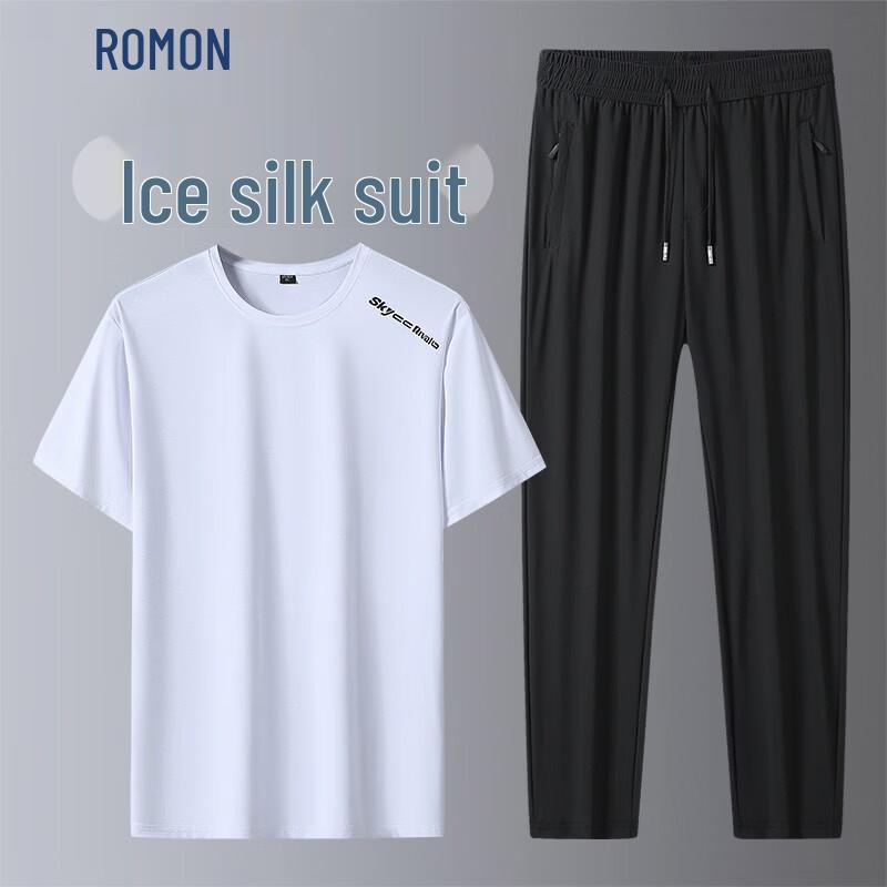 ROMON Men's Ice Silk Short Sleeve Two-Piece Sports Set