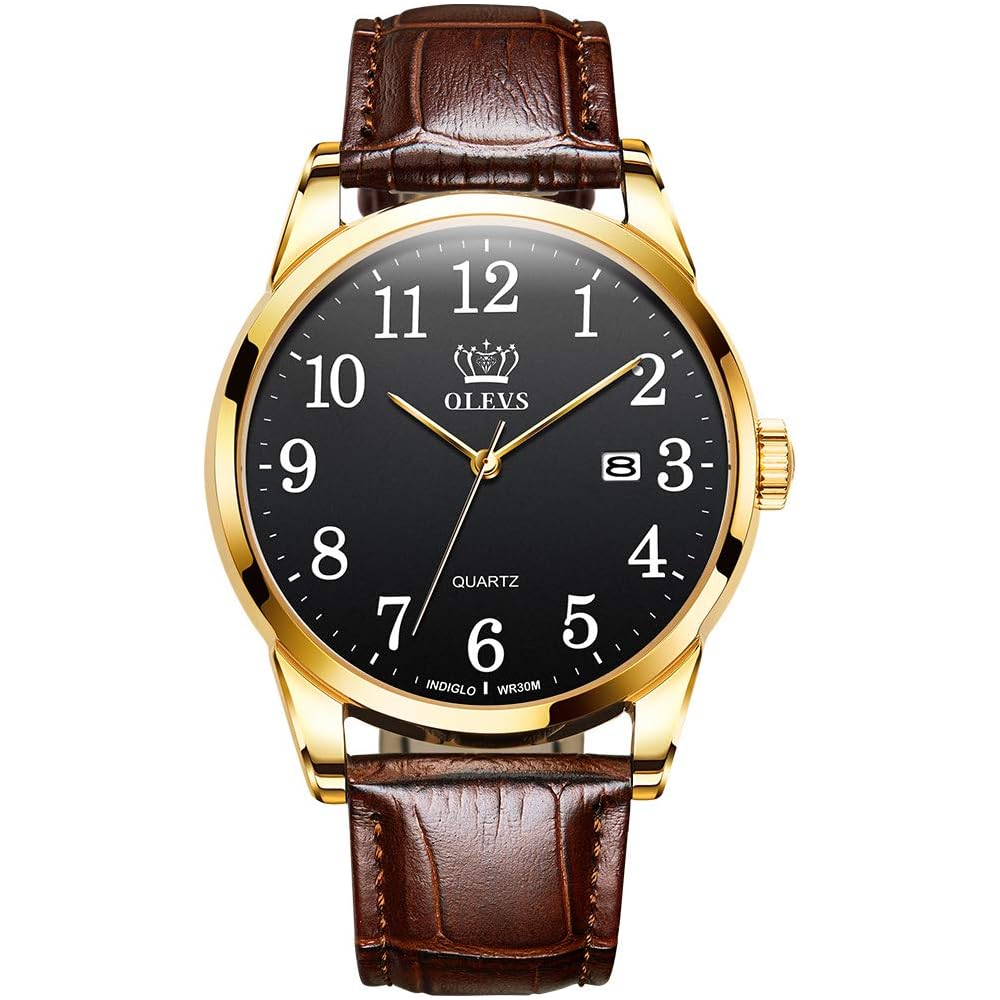 OLEVS Men s Ultra-Thin Analog Quartz Watch with Leather Strap and Date Display