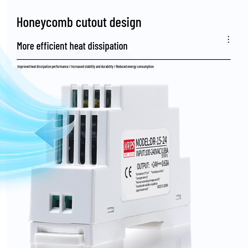 Compact 15W 24V 0.63A DIN Rail Switching Power Supply for LED Strips, 5V/12V Options