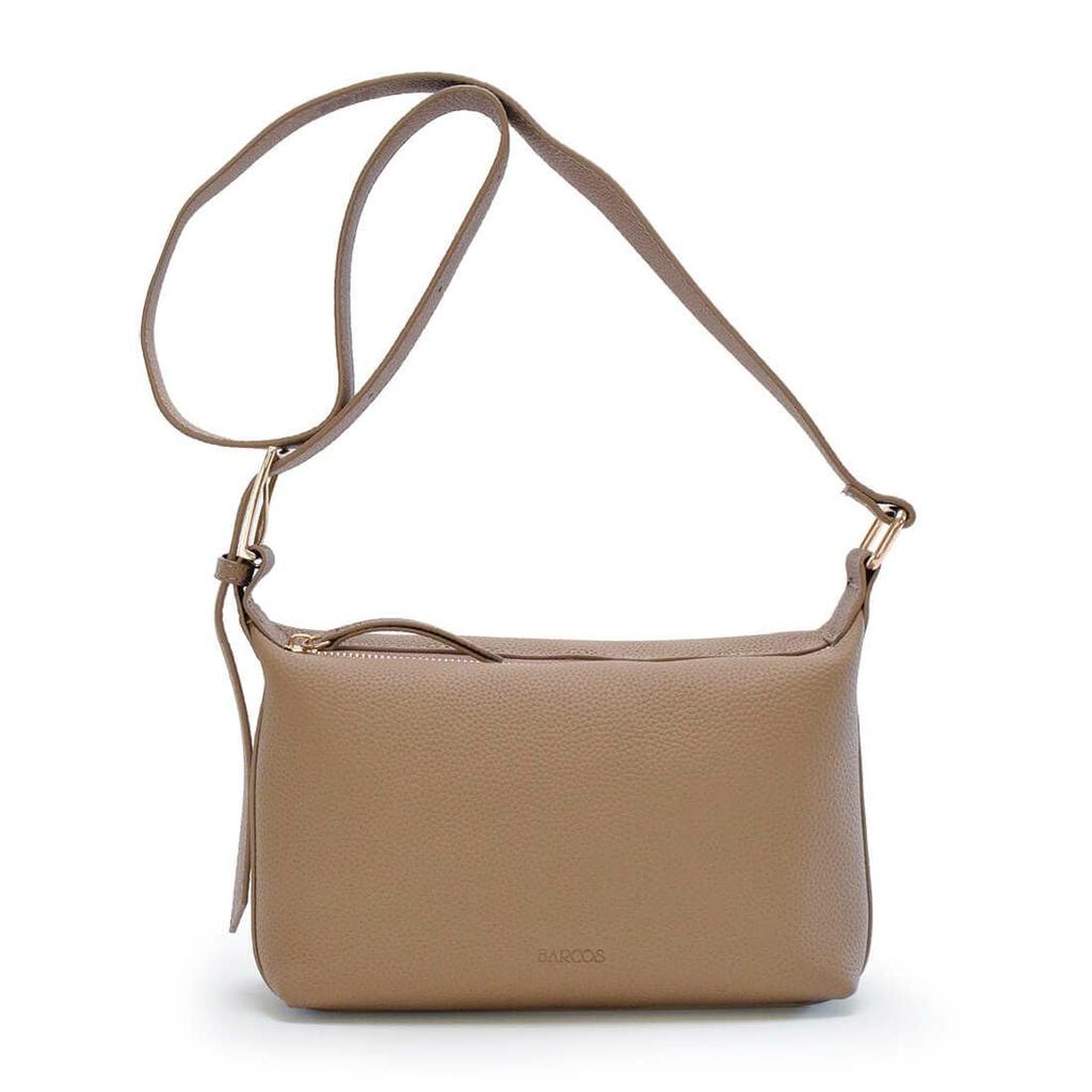 Cowhide Leather Bag with Metal Shrink Taupe [Barcos] Pochette/Shoulder Fittings, Leather,