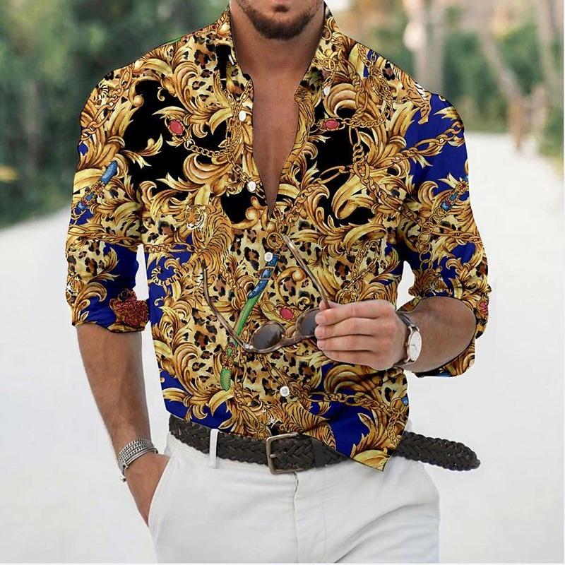 New Luxury Style Print Men's Turn-down Collar Button Shirt Casual Long Sleeve Shirt Fashion Streetwear Trend Tops Comfortable