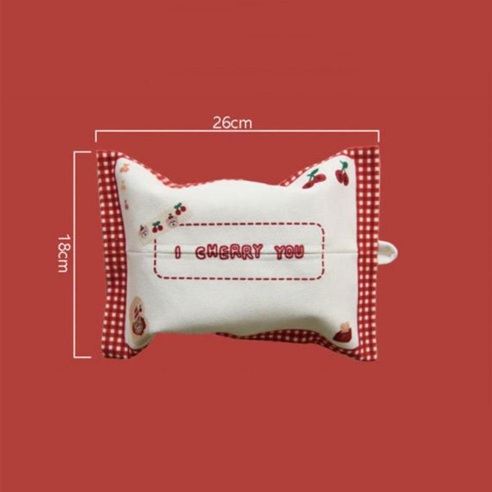Cute Cartoon Bear Cherry Pattern Fabric Tissue Bag Hanging Linen Tissue Box Cover For Car Home And Travel Use Desktop Organizer