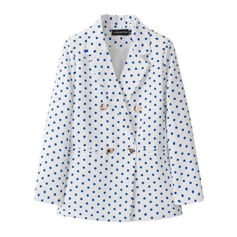 Blazer a Pied de Poule Blu e Bianco Stile Britannico da Donna con Bavero Elegante Cappotto Completo Nuova Collezione Outerwear per Performance