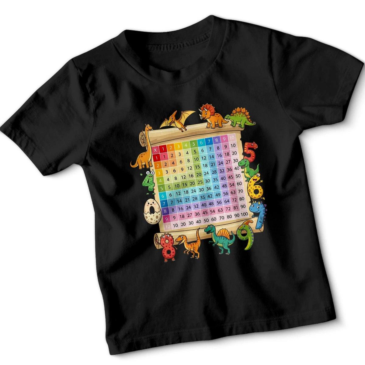 Fun Dinosaurs Multiplication Table Kids T-Shirt Math Learning Educational Tee 150
