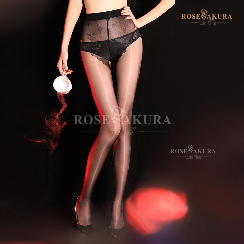 Luoying 8212 Aurora Series: Shiny Jacquard Stockings with Silky Open Crotch Design