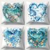 4Pcs Watercolor Ocean Heart & Seashell Throw Pillow Covers, Blue Wave Starfish Print Cushion Cases, Coastal Beach Home Decor