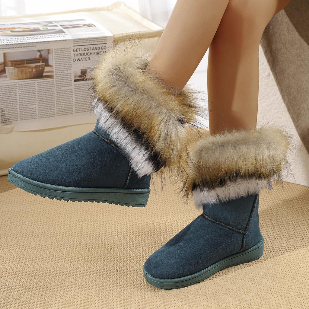 Large size snow boots women's autumn and winter new round head thick bottom fluffy mouth comfortable velvet warm cotton boots