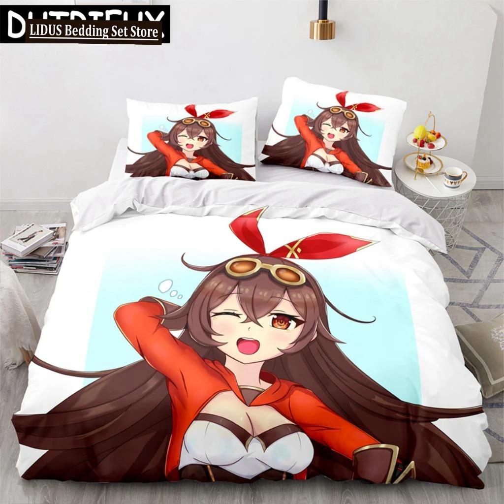 Постельное белье Genshin Impact 3D Аниме Удобный пододеяльник Односпальный Полуторный Евро Маленький Евро Большой Наволочка Для Пододеяльника Пододеяльник 70x133cm 3pcs