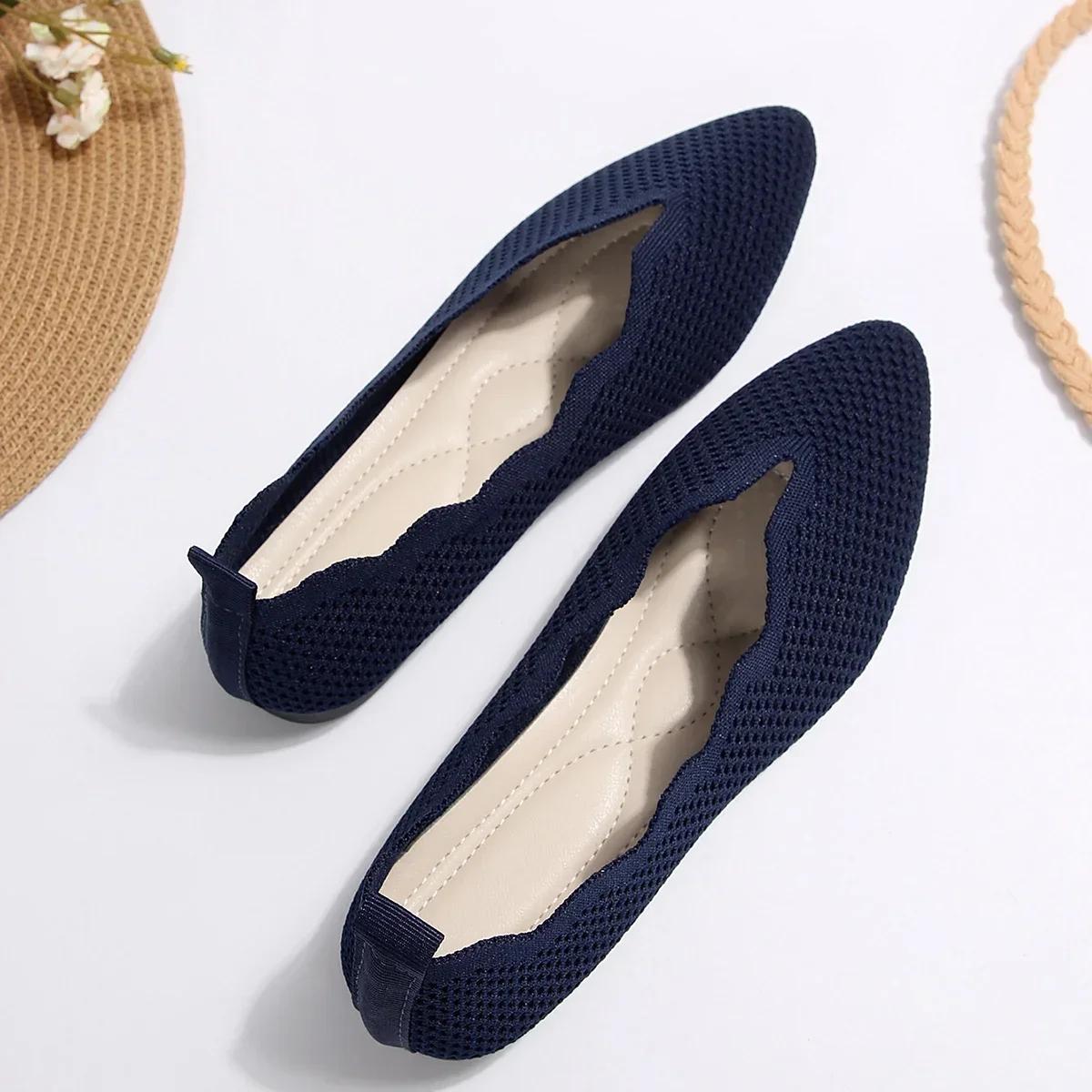 

Женские балетки Трикотажные повседневные туфли Слипоны Милые балетки Пуанты Повседневные удобные туфли на плоской подошве для женщин 43 темно-синий