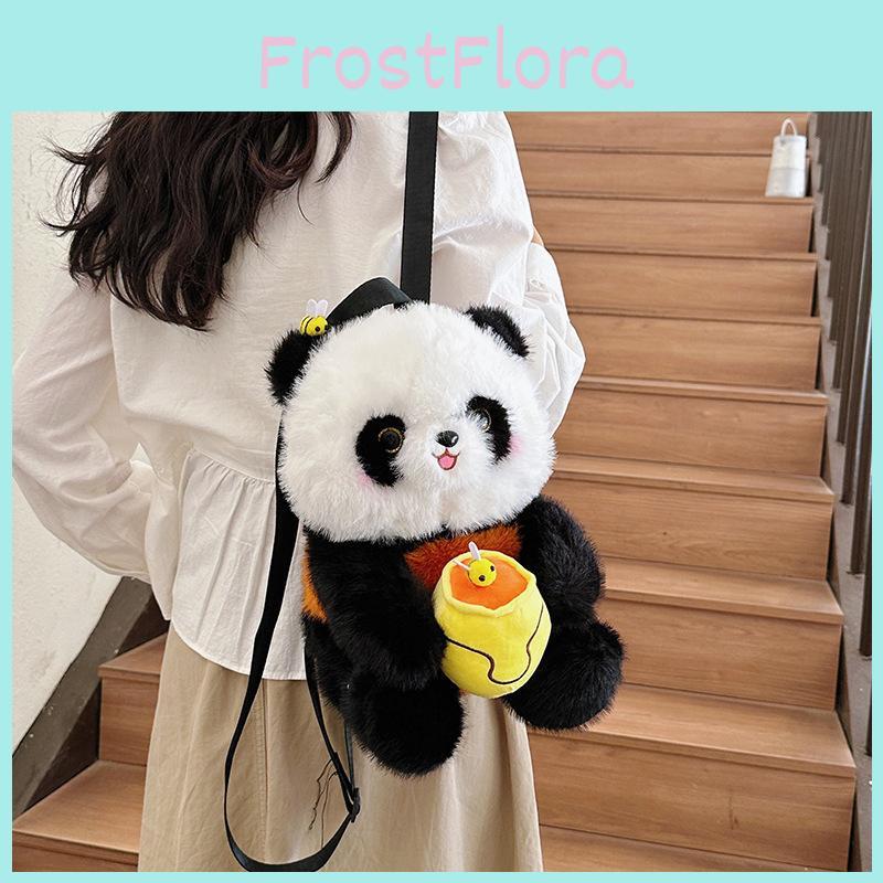 Cute Plush Panda Handheld Avocado Apple Mahjong Gourd Design Children Backpack For Kids And Daily Use