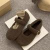 Fashion Elegant Round Toe Lambswool Ballet Flats Woman Winter Warm Plush Loafers Ladies Brand Design Teddy Fur Mary Jane Shoes In Grey