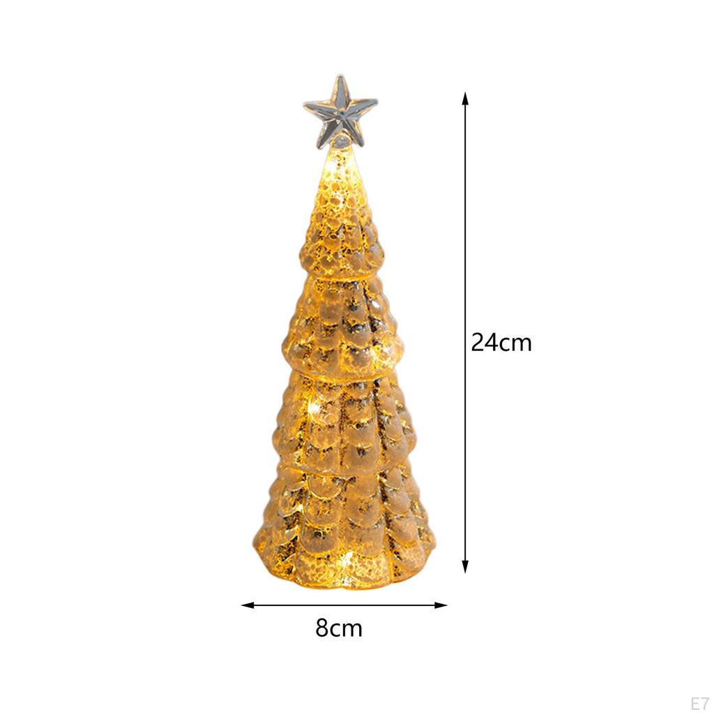 Glass Christmas Tree with Lights Tabletop Xmas Night Light Figurine Ornament for