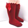 Infant Baby Girl Below Knee Socks, Solid Color Bow Decor Stockings Breathable Clothing Accessory Christmas Gift