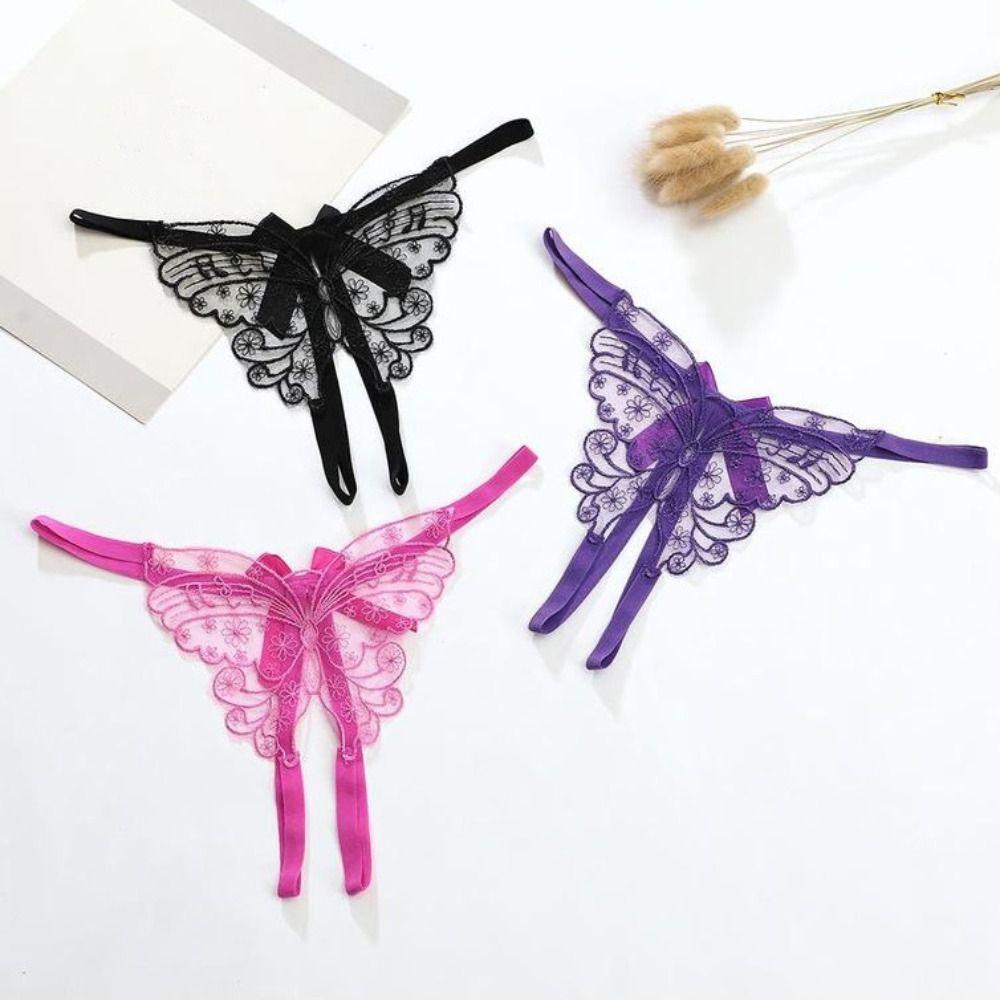 Butterfly Lace Embroidered Panties Thin Belt Bowknot T-Pants Transparent Sexy Mesh Thongs  Gift